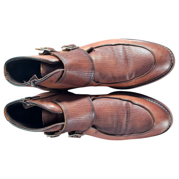 Bayer Double Monk Strap Leather Boot Shoes Men's 40/ US 7 Brown Side Zip Buckle - Picture 8 of 11